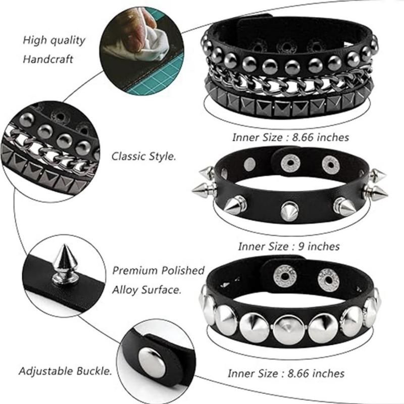 1Pc/4pcs Fashion Multi-layer Wide Leather Bracelet Punk Domineering Rivet Five-pointed Star Wrist Strap Personalized Bracelet