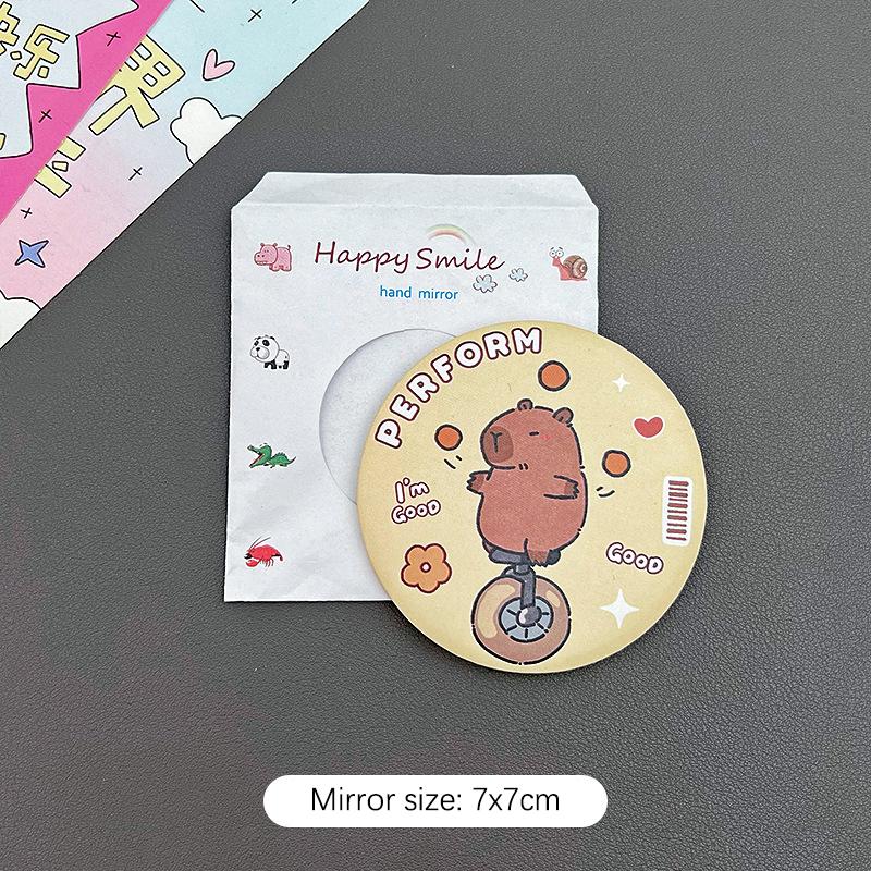 Oglindă portabilă, drăguță, rotundă, mică, oglindă de machiaj cu capibara din desene animate, buzunar simplu, oglindă de machiaj compactă pe o singură față, cadouri mici
