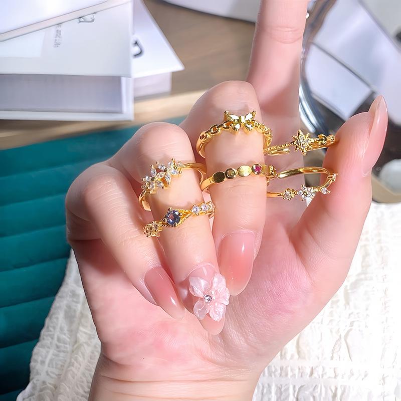 Gold Medieval Simple And Exquisite Light Luxury Zir*****Pen Ring Female Niche Design French High-End Ring