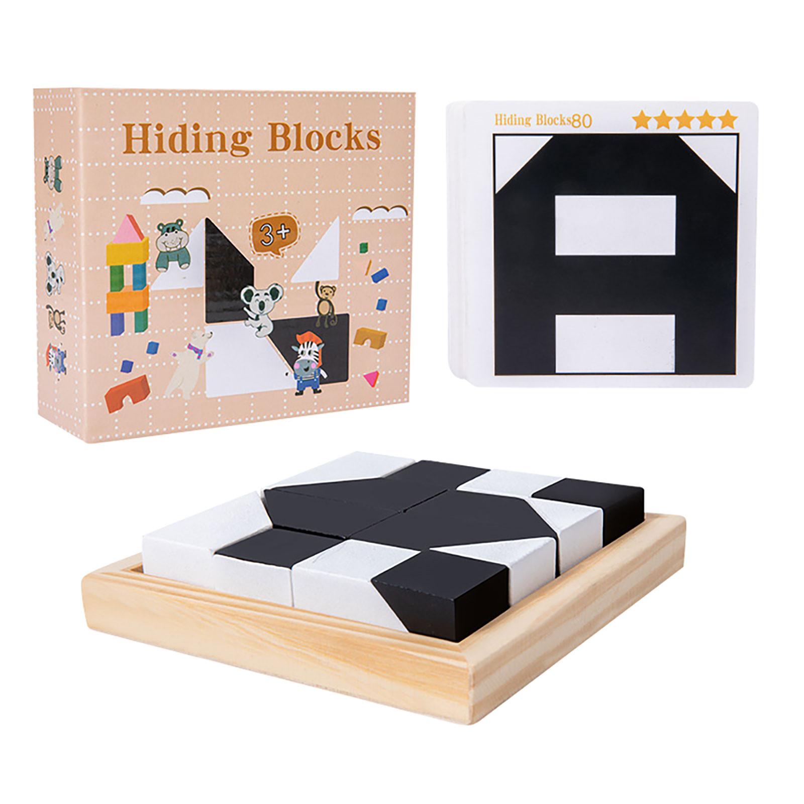 Children Wooden Hidden Block Puzzle, Wooden Puzzle Block, 3D Block Puzzle, Brain Teaser Puzzle Game With 80 Challenges, Toys For Ages 3+ One Size