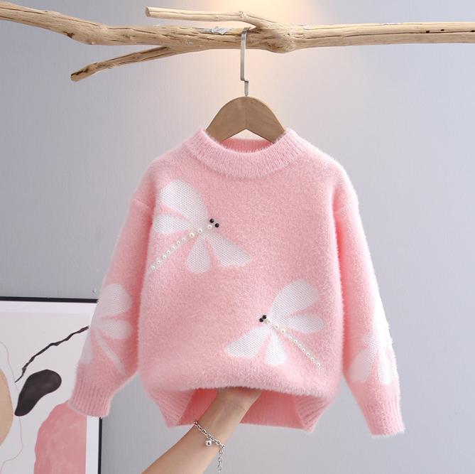 Autumn Winter Children's Sweater Pullover Round Neck Knitwear Mink Down Children's Western Cartoon Long Sleeve Sweaters