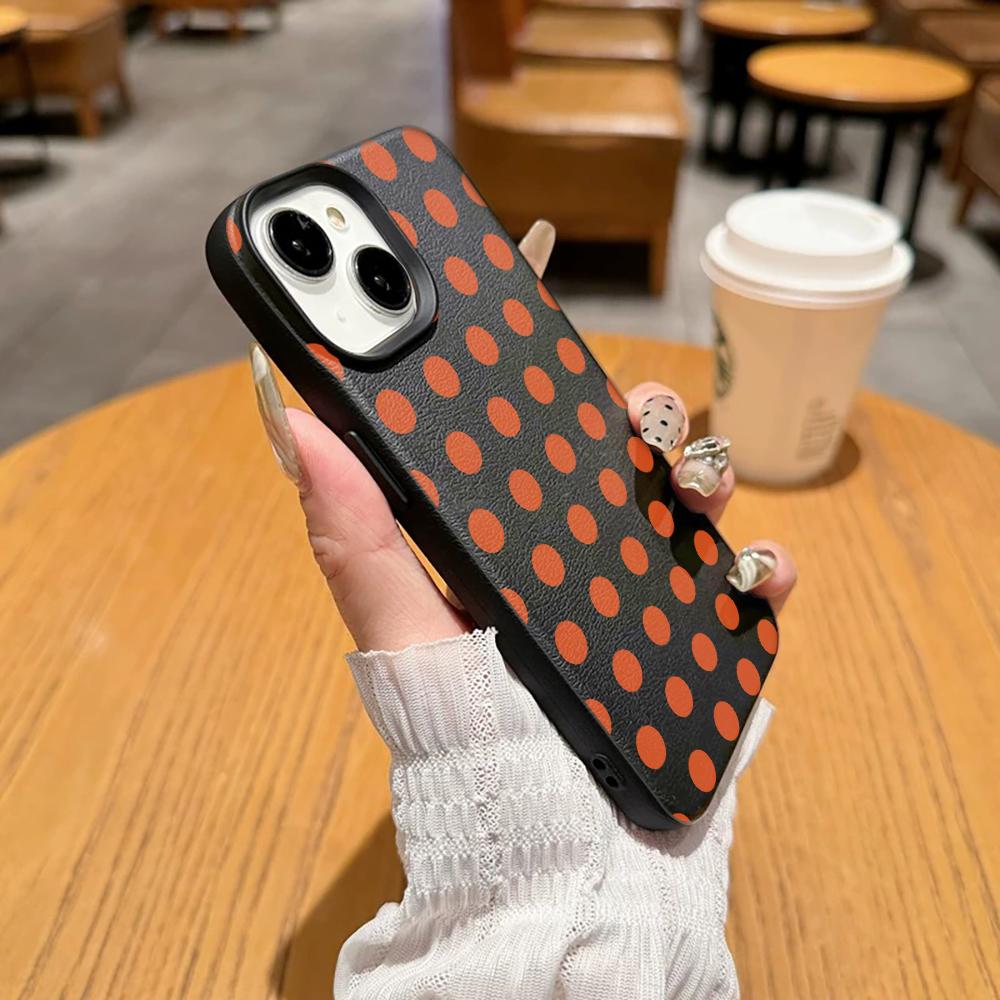 Orange And Pink Large Spots Phone Case For IPhone 17 Air 16 15 14 Plus 13 12 11 Pro Max Elegant Shockproof Vintage Leather Cover
