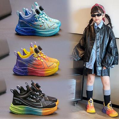 Girls' Sneakers Rotating Button Breathable Boys' Running Shoes 2025 New Autumn Middle-aged and Older Children's Soft-soled Casual Shoes