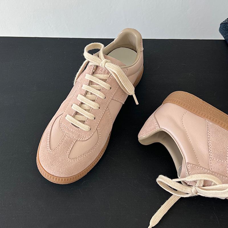 Leather Retro German Training Shoes Women's Classic Little White Shoes Spring and Autumn New Versatile Lace-up Flat Baseplate Shoes Sports and Leisure