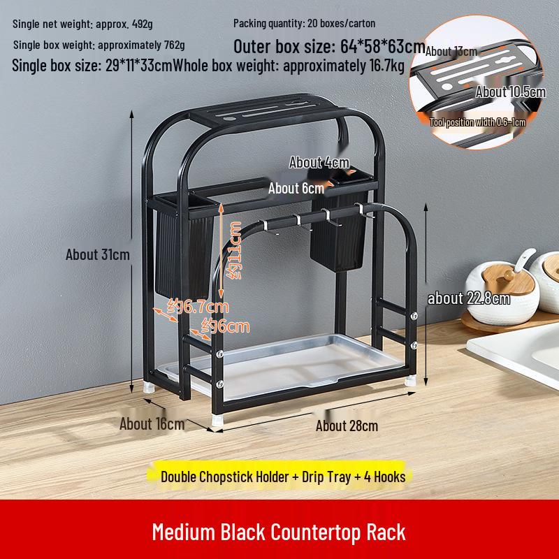 Stainless Steel Kitchen Utensil Holder with Integrated Chopping Board and Multifunctional Storage for Knives and Chopsticks.