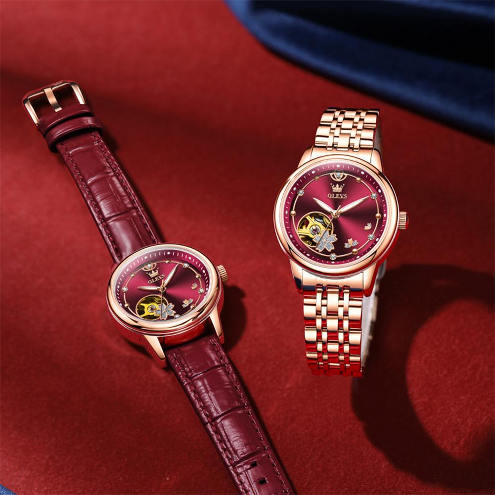 Rose Gold Wine Red Luxury Casual Ladies Wristwatch Waterproof Automatic Mechanical Woman Watch Elegant Fashion Women's Watches