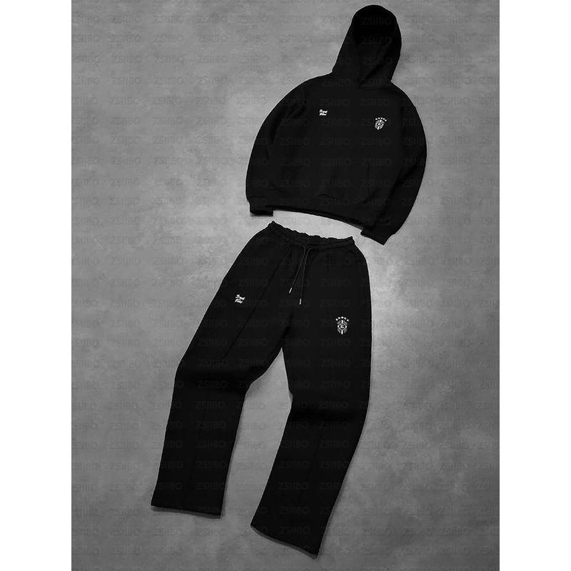 

Европейский и американский кросс-граничный повседневный минимализм, модные толстовки для пары, комплект спортивных штанов с пятизвездочной вышивкой Black Suit XL
