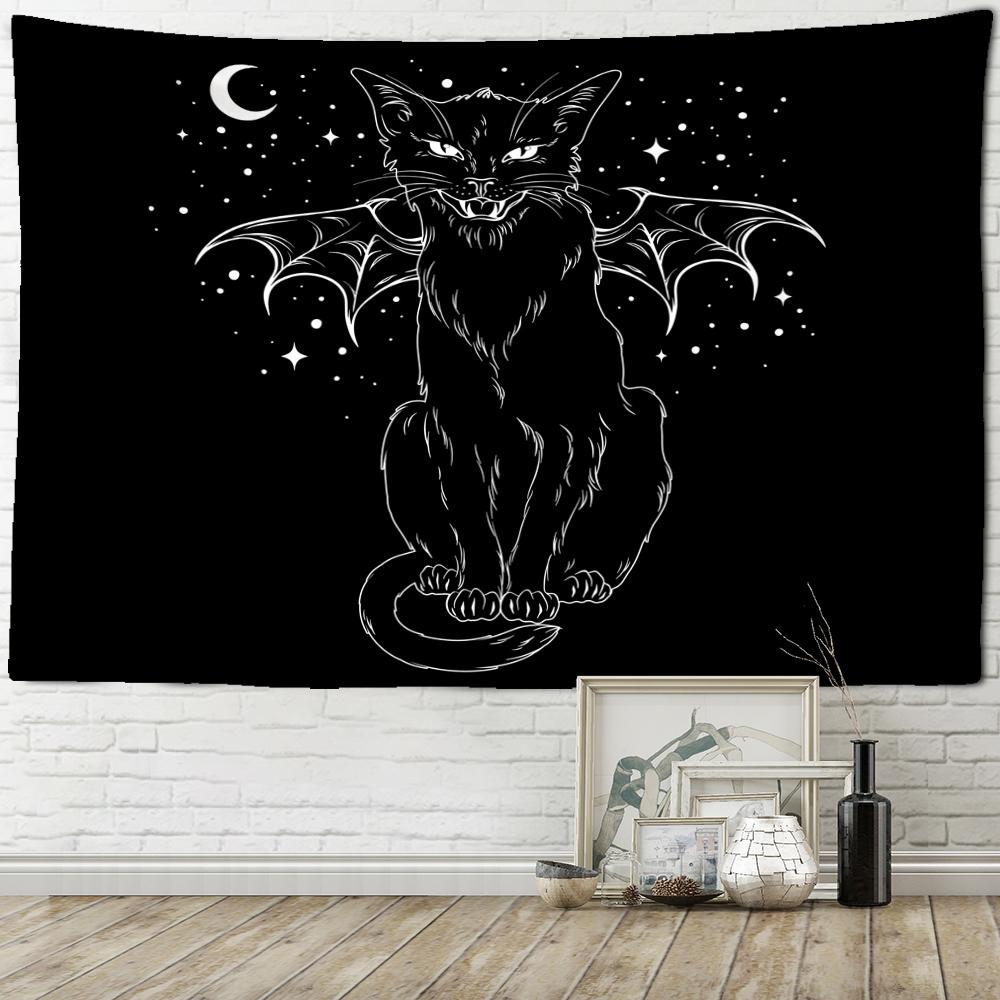 Black Cat Psychedelic Tapestry Wall Hanging Bohemian Tapiz Witchcraft Mystery Dormitory Bedroom Home Decor5