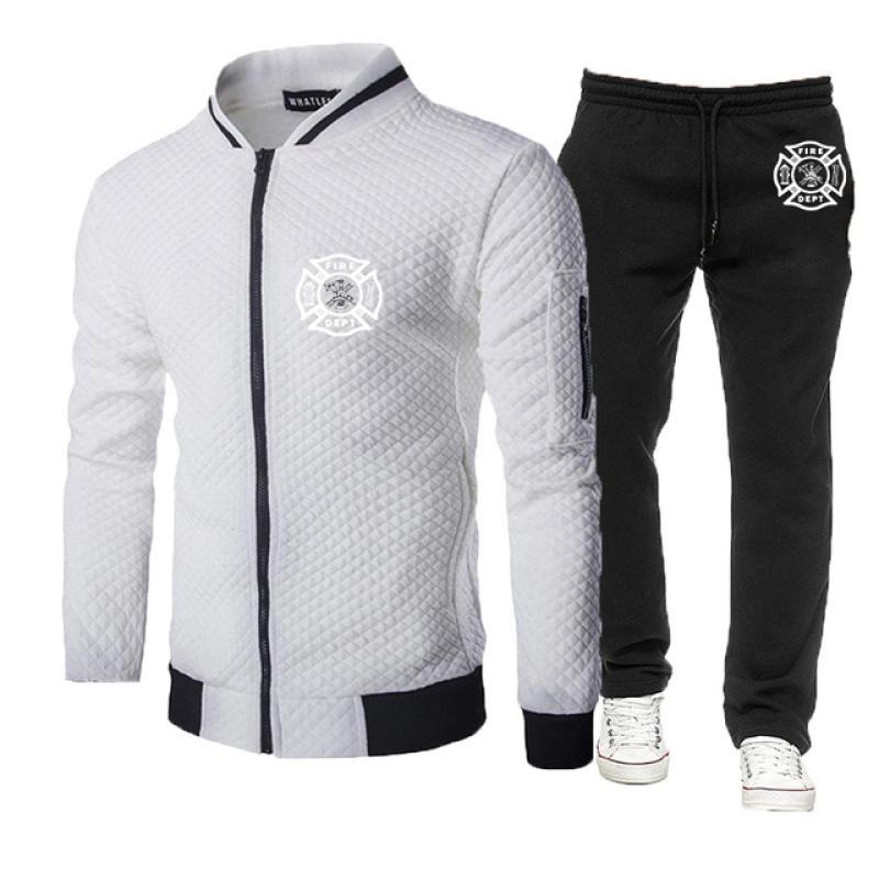 Firefighter Rescue Team Printing Fashion 2023 New Men's Spring Autumn Cotton Solid Long Sleeve Tracksuit Sweatpants 2-Piece Set