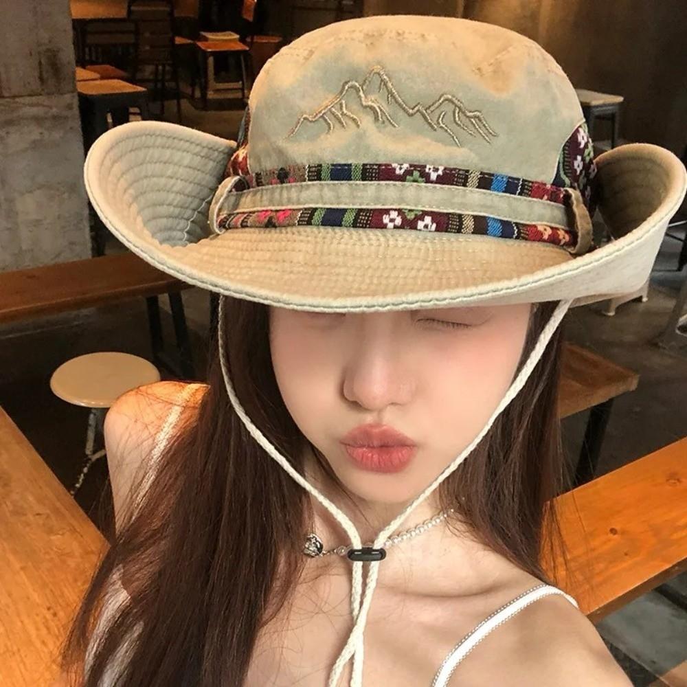 Wide Brim Fisherman Cap Sun Protection Sunshade Hat Fashion Cowboy Bucket Hat