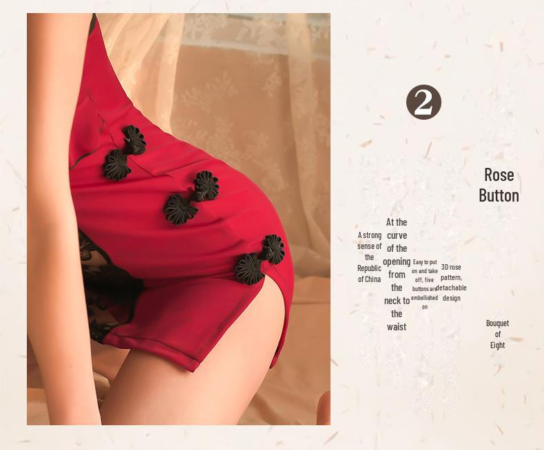 Sexy Spitzen Cheongsam Dessous Set: Sheer Temptation Nachtwäsche 6240