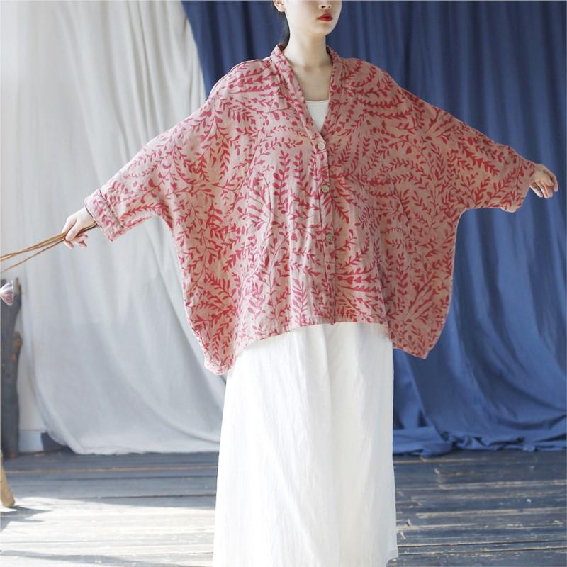 Johnature Cappotto da donna in stile vintage con scollo a V largo e maniche lunghe, in stampa casual invernale, retrò