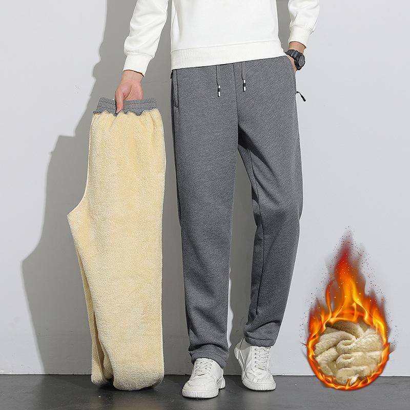 Men's Winter Warm Pants Comfortable Warm Lace-Up Pants Straight Leg Shrink Pants