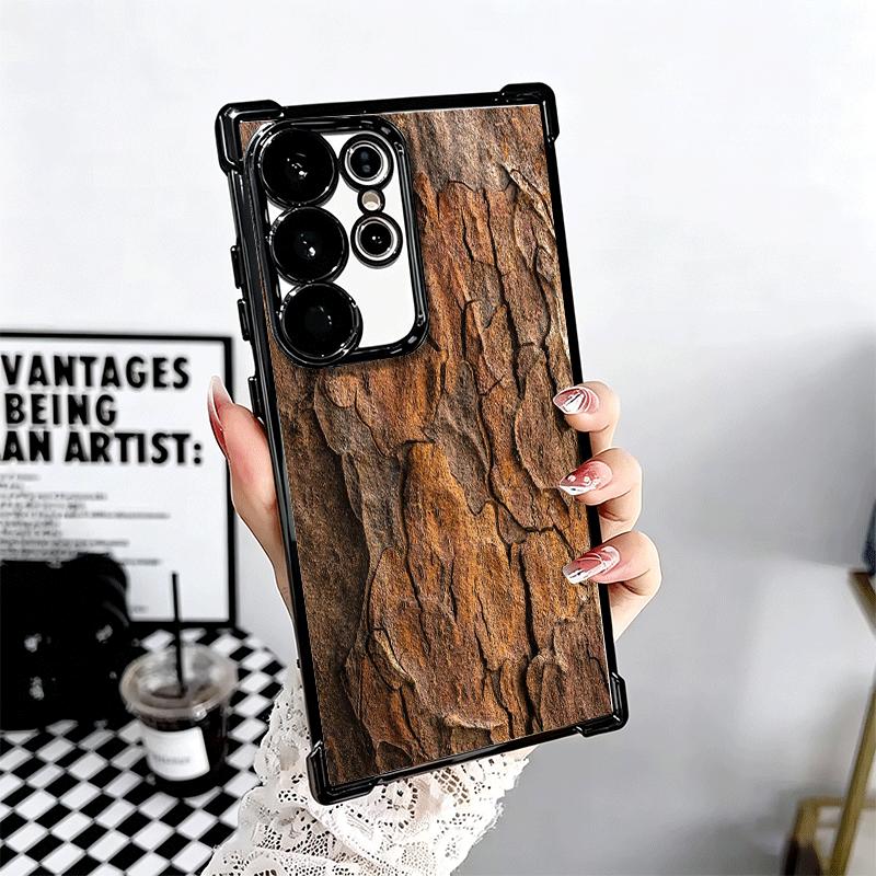 Vintage Wood Grain Pattern Plating Phone Case For Samsung Galaxy S24 S25 FE S26 Edge S23 Ultra S22 S21 Plus S20 Anti-Fall Airaba