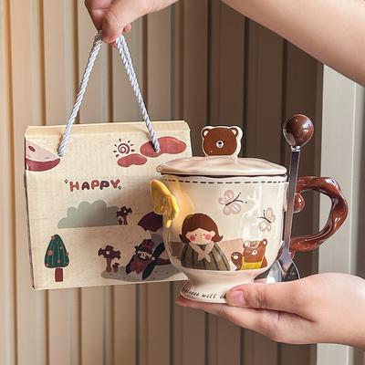 Niedlicher geprägter Schmetterling Becher Mädchen Wasserbecher Tasse Geschenkbox Keramiktasse Geburtstagsgeschenk Begleiter Geschenkbox