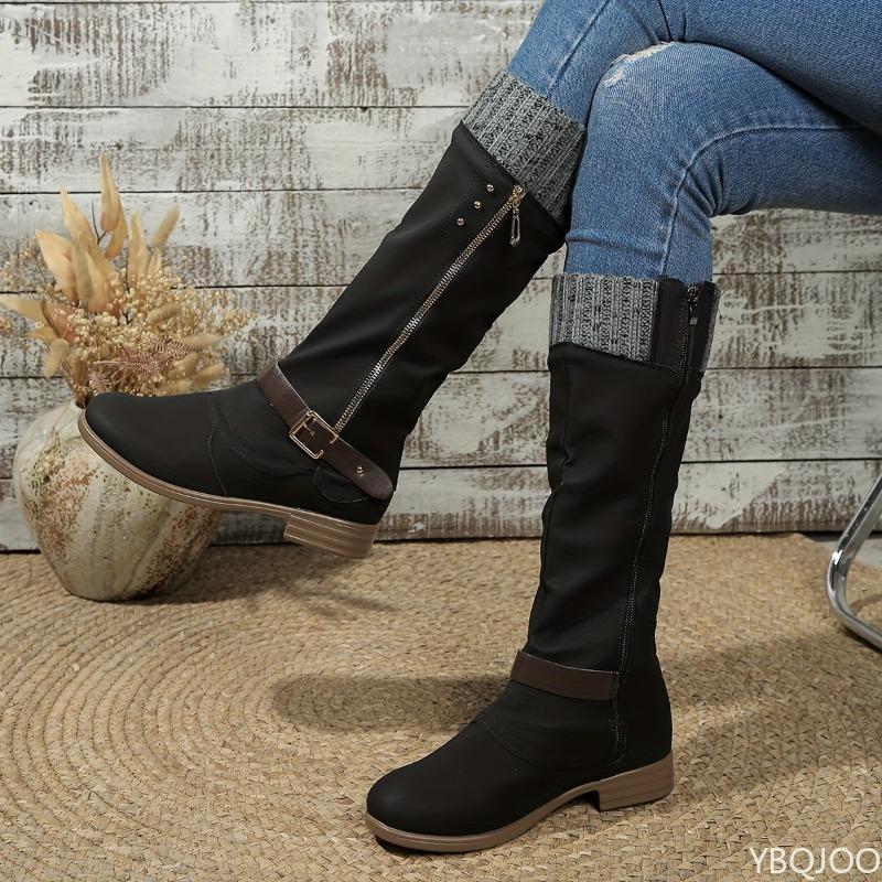Spring Autumn New Flat Heel Side Zipper High Barrel Women's Boots Simple Comfortable Daily Casual Women's Shoes