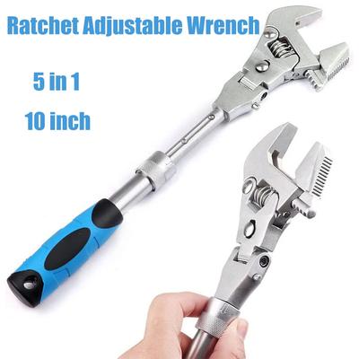 10 Zoll Ratsche Verstellbarer 5-in-1 Drehmomentschlüssel Kann 180 Grad Drehen und Klappen Schneller Schraubenschlüssel Rohrzange Reparaturwerkzeug