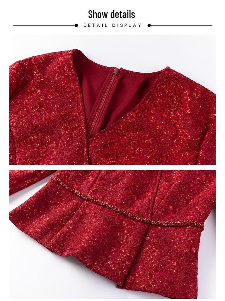 2024 Autumn Slimming Plus-Size Two-Piece Mother of the Bride Dress Set for Middle-Aged Women