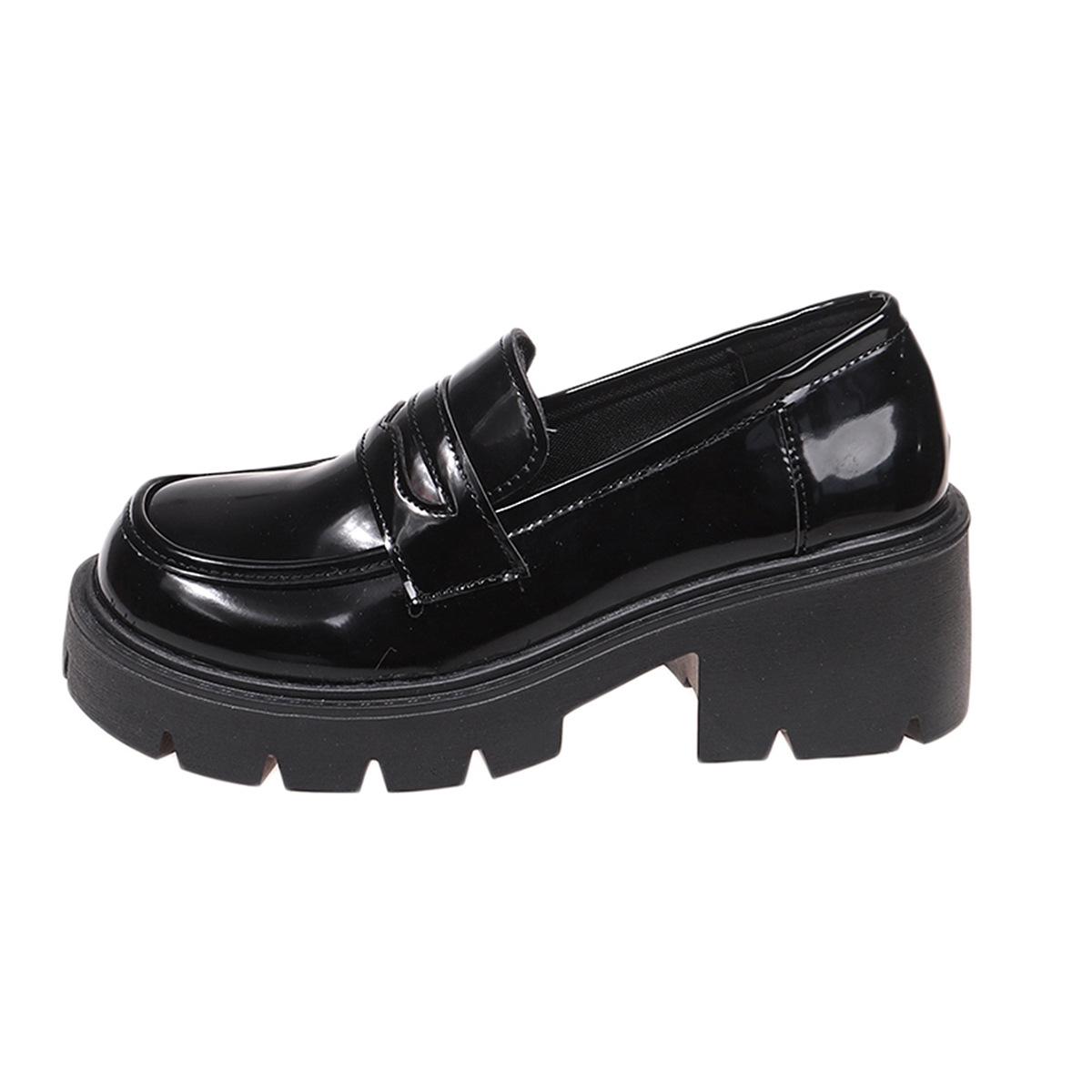 

Весенние новые маффины большого размера в британском стиле женские на толстой подошве с мелким вырезом одинарные туфли 42 чёрный