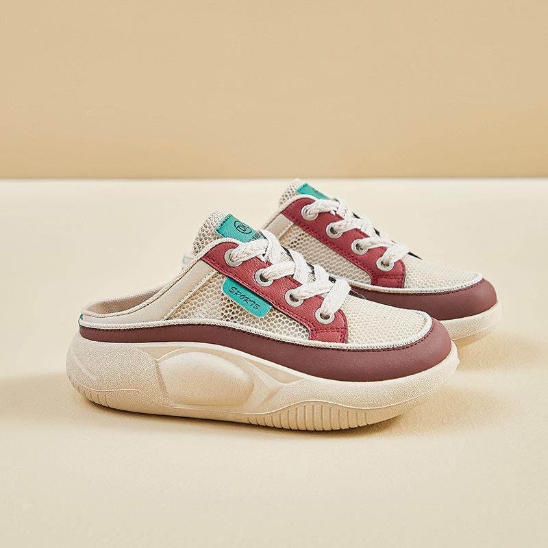 

Летние женские белые сетчатые дышащие кроссовки 2025 - с полузакрытым носком, повседневные, на толстой подошве, увеличивающие рост 38 красный