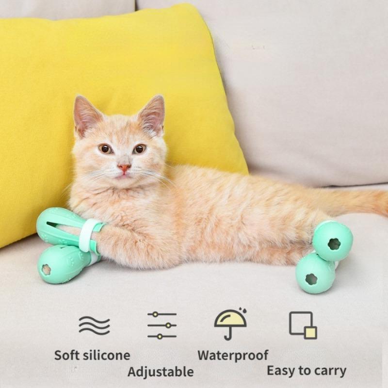 4PCS Multi-functional Silicone Cat Foot Cover Anti-cat Injury Cleaning Bath Tool Bath Foot Cover Dog Shoe Cover Cat Claw Cover