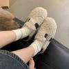 One pedal of fluffy shoes for women to wear outside, winter 2025 flat-bottomed warm lamb wool beanie shoes cotton shoes for women to wear outside