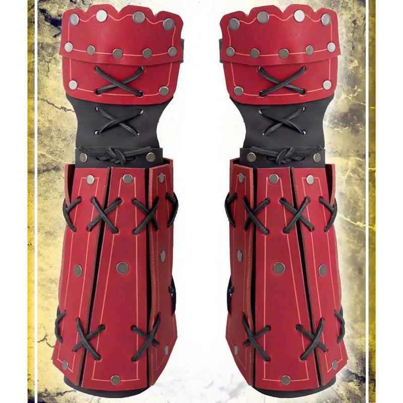Medieval Leather Knight Wrist Guards: Retro Steampunk Lace-up Arm Gloves красный