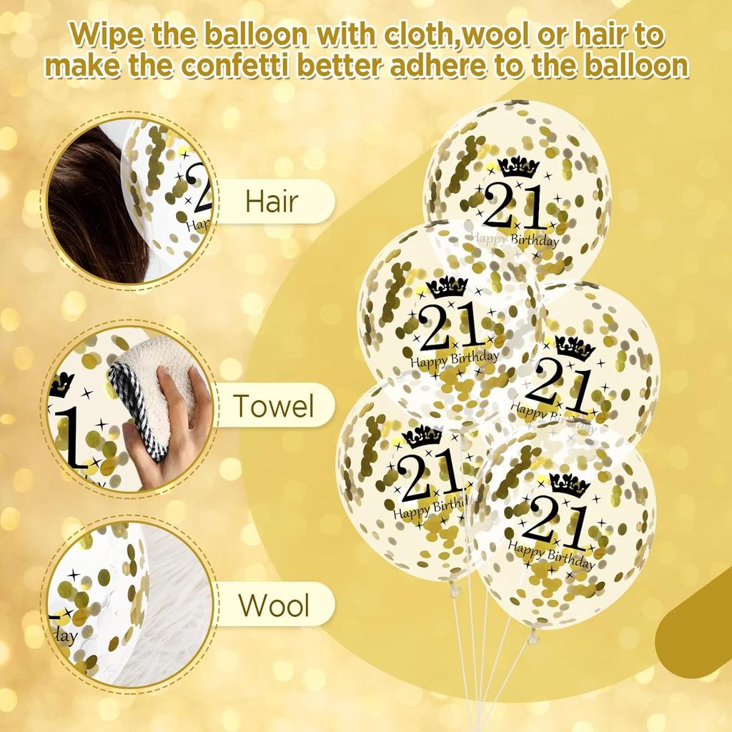 21st Birthday Balloons - 15pcs White Gold Happy Birthday Latex Balloons with Confetti for Boys & Girls 12 inch