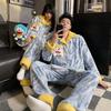 Coral Fleece Couple Pajamas Set Cartoon Lined Zip Sleepwear Men Women