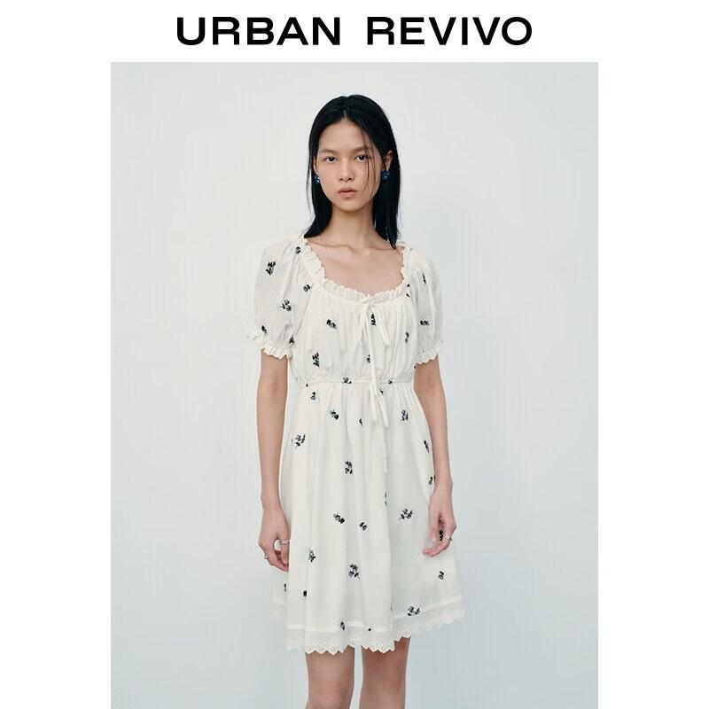 UR 2026 Spring Floral Tie-Waist Midi Dress L
