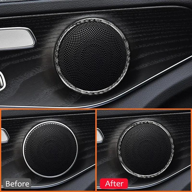 Carbon Fiber Car Door Horn Speaker Panel Frame Decoration Sticker For Mercedes Benz 2016- C Class GLC W205 Interior Parts