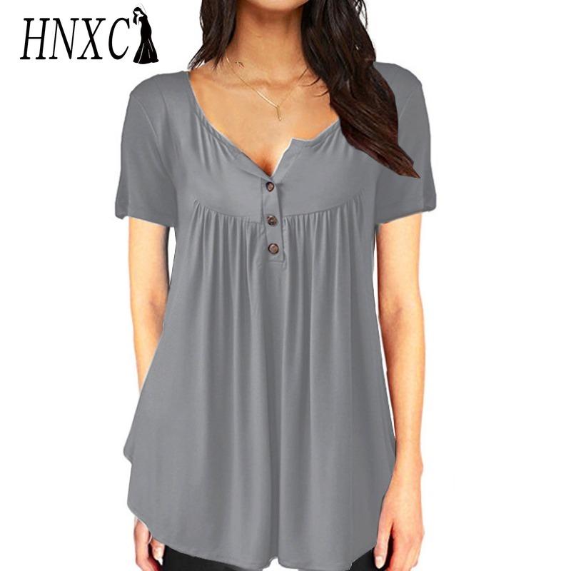 HNXC Women's Fashion Casual Solid Color Print Short Sleeve Blouses & Shirts