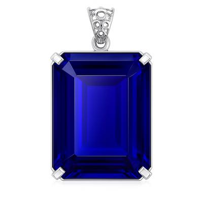Lab Created 159 Ct CERTIFIED Emerald 925 Sterling Silver Blue Sapphire Pendant