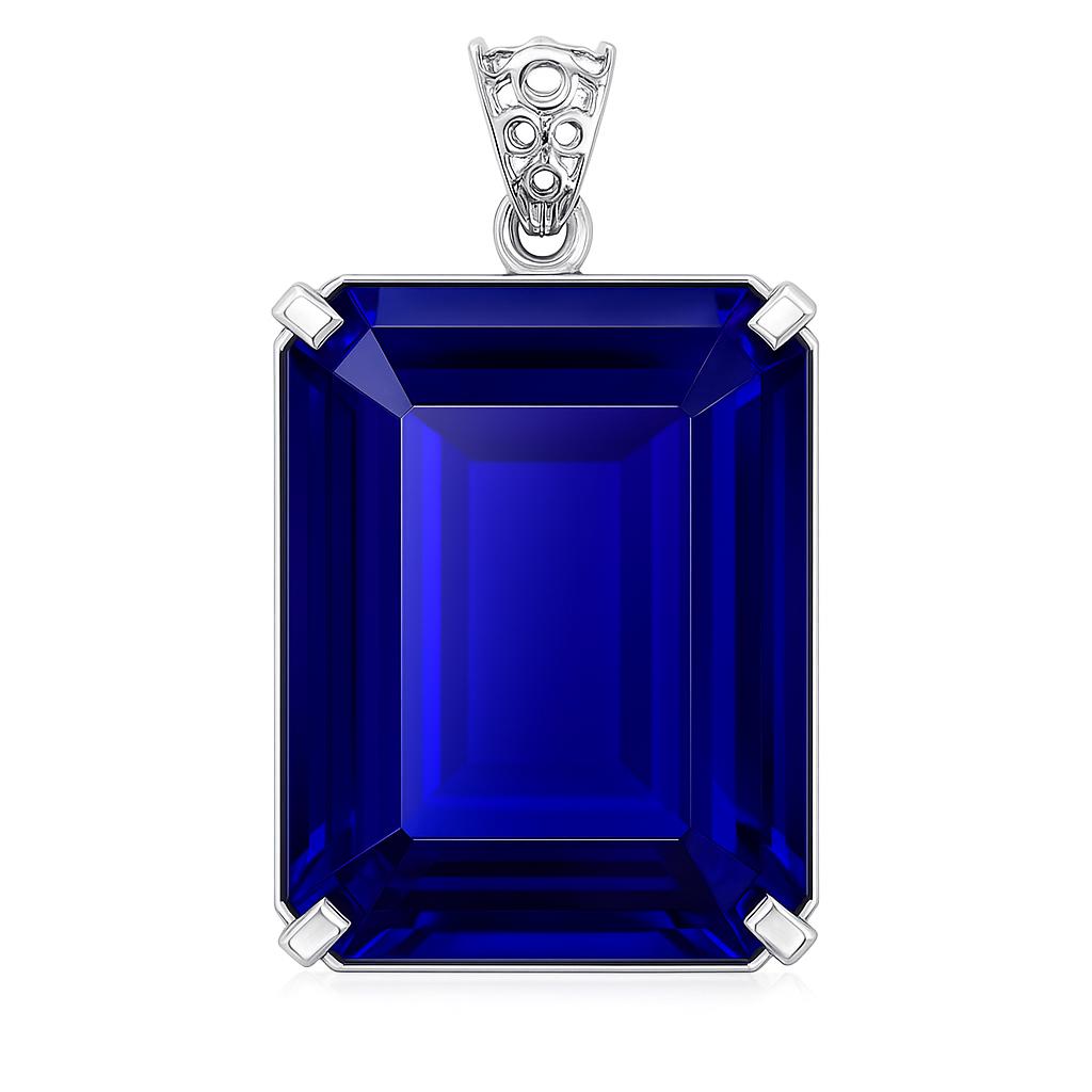 Lab Created 159 Ct CERTIFIED Emerald 925 Sterling Silver Blue Sapphire Pendant AI-96-NS