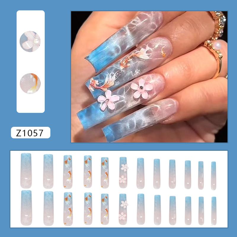 Sea blue gradual change smart koi peach cat eye atmosphere European and American ins wind removable pieces 24 pieces