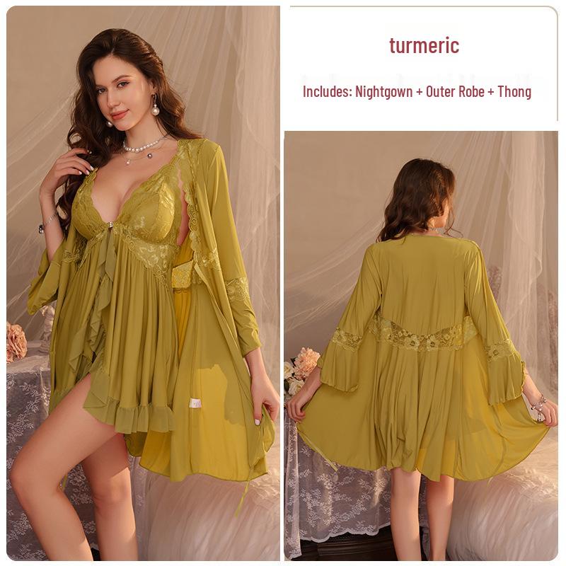 

Elegant Women s Lace Trim Summer Camisole Dress & Nightgown Set with Breast Pads Large