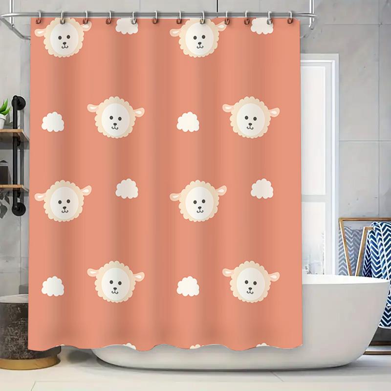 

Cute Sheep Pattern Shower Curtain Coral Pink Bath Decor For Kids Bathroom Waterproof Fabric Size 72X84 Inch (183Cm X 213Cm) With W60H190(CM)-1 Pcs