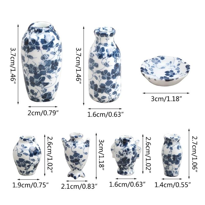 1:12 Dollhouse Vase Doll House Vase Vessel Vase Mini Vase Blue & White Porcelain with A Strong Chinese Style Decorat