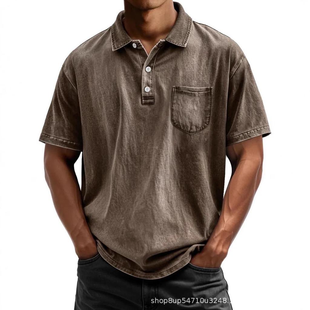 Men's Pure Cotton Casual Button-Down Polo Shirt (Short-Sleeve, Versatile)