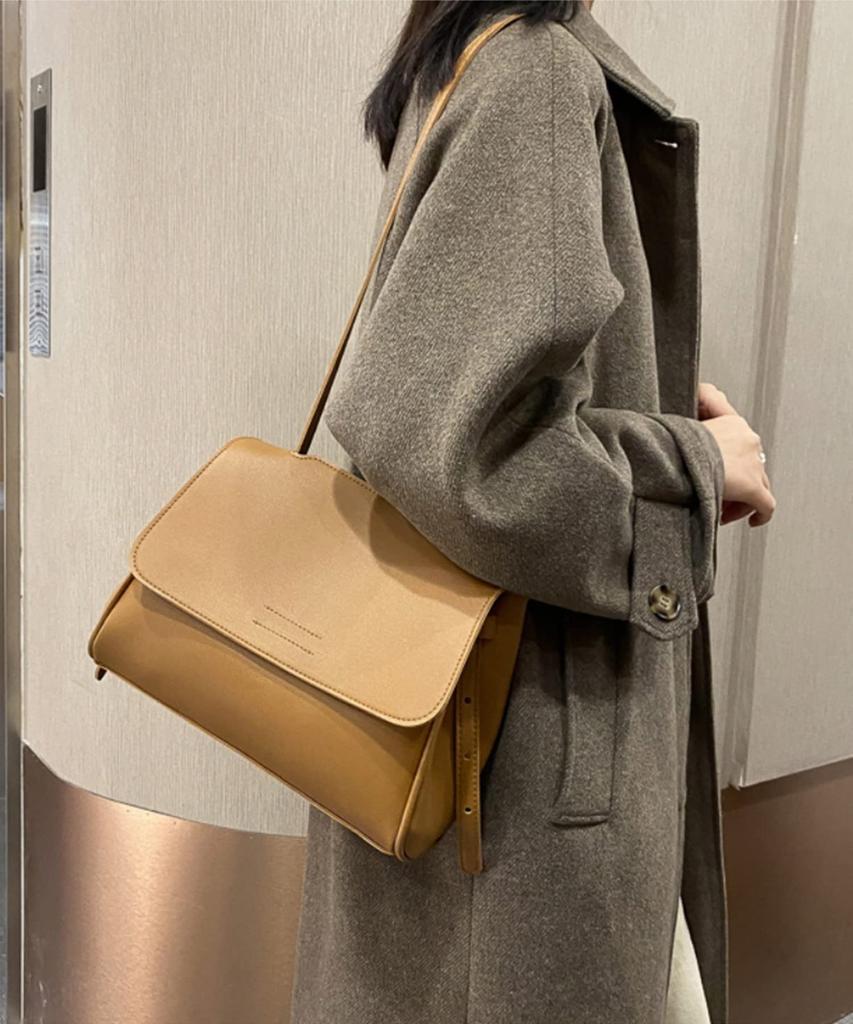 Women's Korean-inspired Shoulder Bag, Simple Square Design, Small Mini Shoulder Bag, Faux Leather (beige)