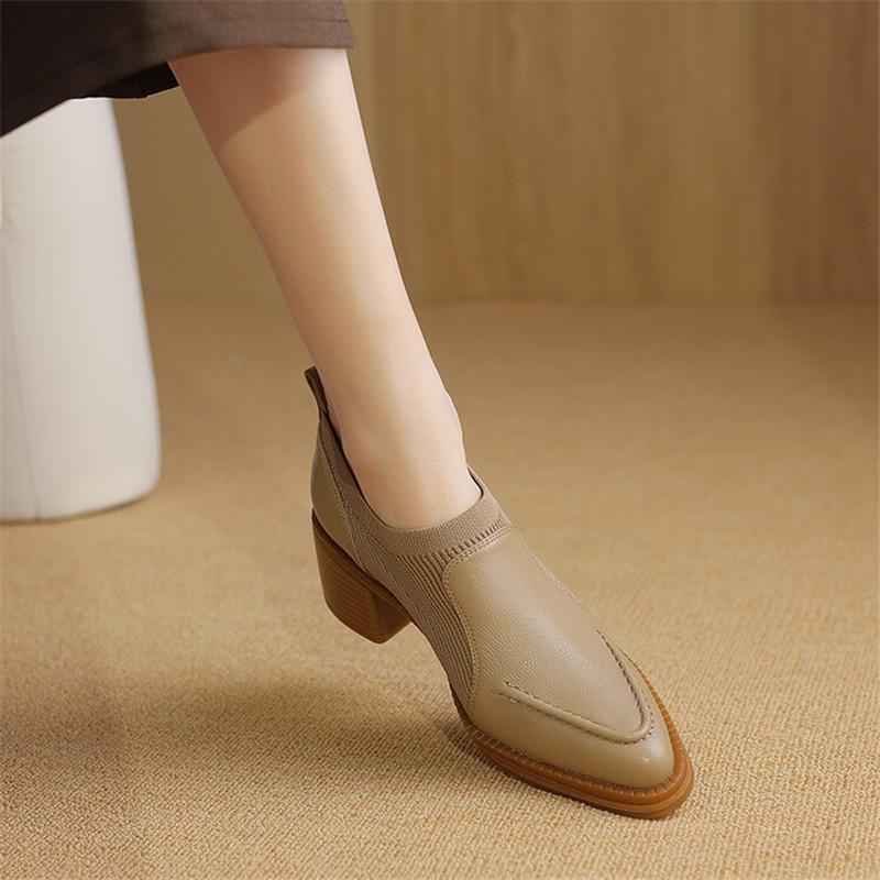 Fashion 2024 New Spring Sheepskin Women Shoes Pointed Toe Women Pumps High Heels Slip-on Loafers Shoes for Women Casual Knitted Shoes