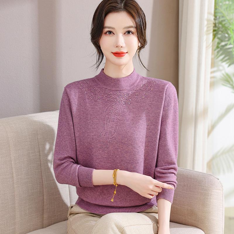 Autumn Thick Knit Lapel Sweater for Middle-Aged Women 50+