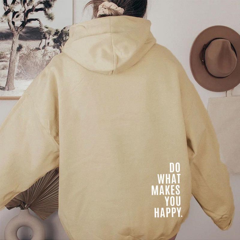XS-5X Women's Retro Letter Print Drop Shoulder Hoodie