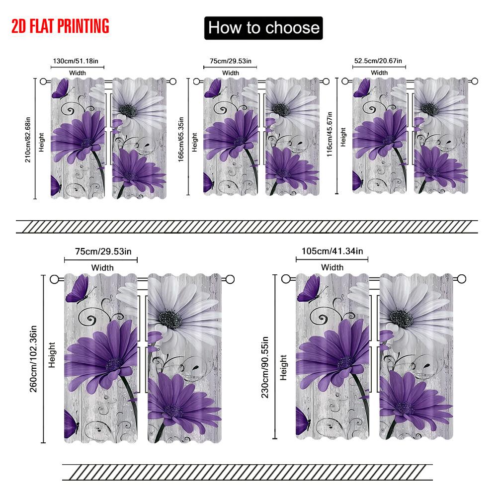 2pcs  2D plane printing Curtains&Window Treatment Purple Flower Butterfly 100% Polyester (without rod) All Seasons Use for Home &