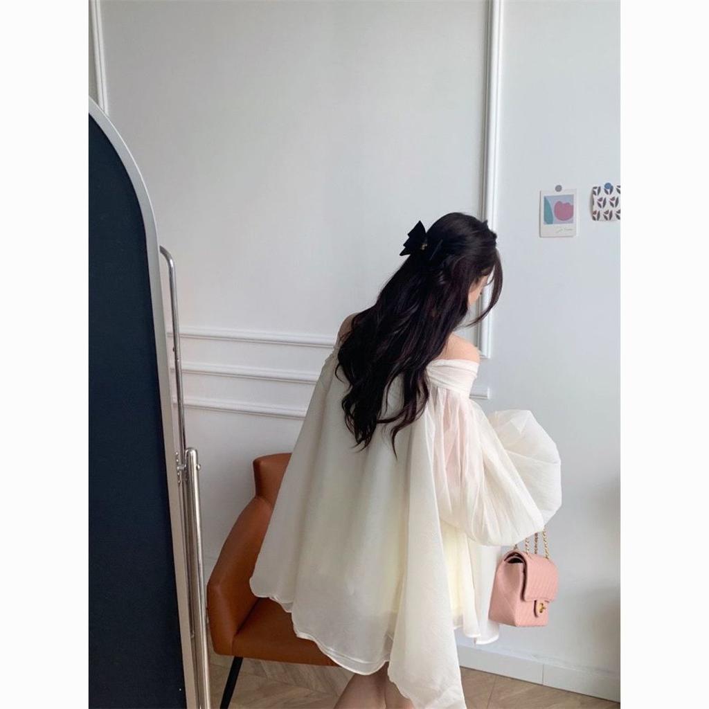Urlaubsstil Schleife Ein-Schulter-Chiffonkleid Sommer Neu Sanfter Stil Lockerer A-Linien-Rock
