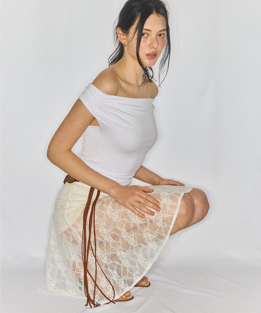 Yuhili Mesh Lace Skirt / White