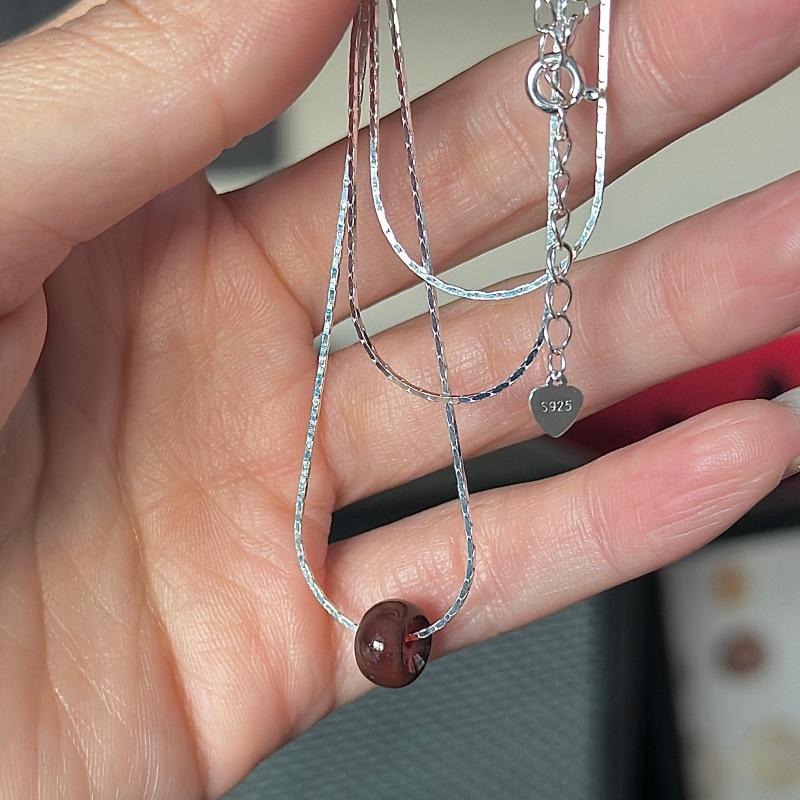 

S925 Sterling Silver Niche Design Sense Retro Bamboo Bead Necklace Korean Style Simple Spring And Summer Collarbone Chain 925 silver