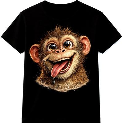 Funny Monkey T Shirt Playful Smiling Animal Graphic Tee Casual Fun Gift Top