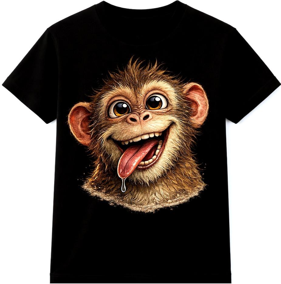 Funny Monkey T Shirt Playful Smiling Animal Graphic Tee Casual Fun Gift Top S