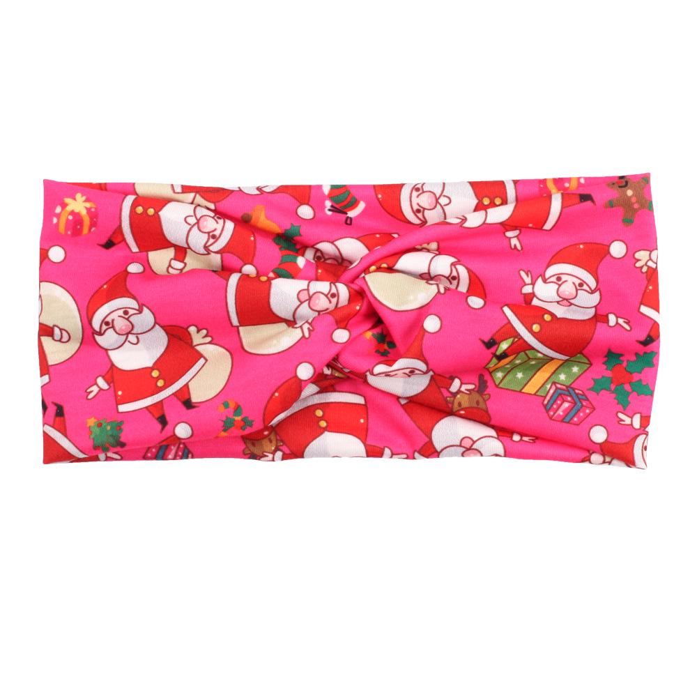 Bandeau de Noël Père Noël & Bonhomme de neige avec clochettes, bois de renne et motif canne de Noël - Design élastique noué